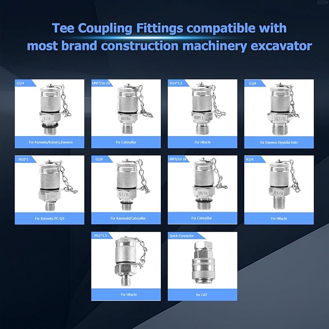 SINOCMP 10 Pcs Test Connector Hydraulic Pressure Gauge Tee Coupling Fittings for Construction Machinery Excavator