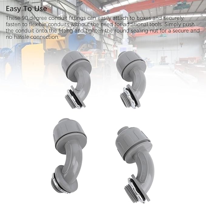 20PCS Liquid Tight Connector 1/2 Inch NPT, 90 Degree Electrical Conduit Fitting, Nylon 6 PVC Conduit Connector for HVAC, Motors, and, Rugged and Easy to Install