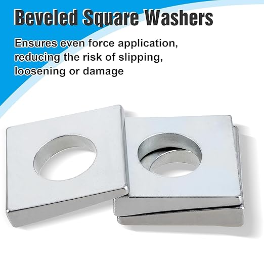 6 Pcs 1/2" Beveled Square Washers, 1-1/8" x 1-1/8" Plain Carbon Steel Galvanized Wedge Shaped Washer 2mm to 6.6mm Thick, Metal Shims for Leveling (Silver)