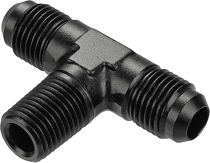 EVIL ENERGY 6AN Tee Male Flare to 1/4 NPT on Side Branch T Fitting Adapter Aluminum Black
