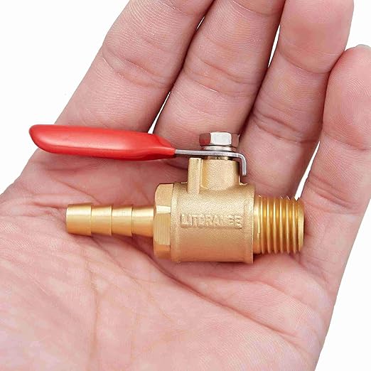 2 PCS Brass Water Mini Ball Valve Shut Off Switch, 1/4" NPT Male Thread x 3/8 INCH Hose Barb Pipe Tubing Fitting Coupler, 180 Degree Operation Handle