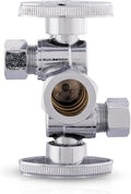 1/4 Turn Dual Compression Outlet Angle Stop Valve with 2 Shut Off Valve/Handles, 1/2" NOM (5/8" OD) x (3/8 inch x 3/8 inch) Chrome,(VALVE134)