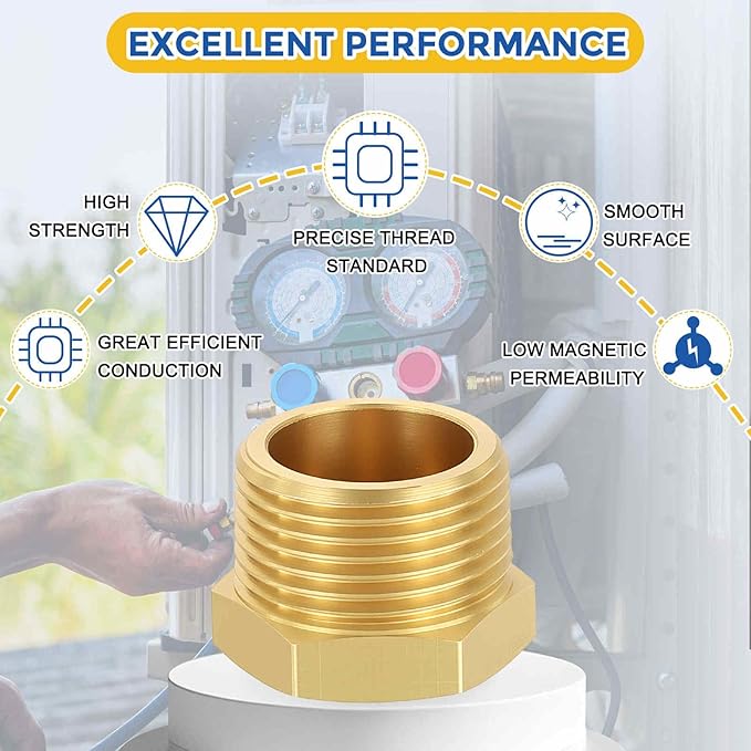 2 Packs Brass Pipe Fittings, 1" Male NPT to 1/4" FeMale NPT Brass Hex Bushing Reducer, Hose Tube Threaded Adapter for Air, Oil, LP