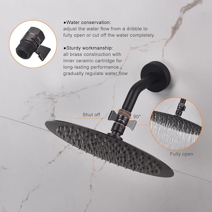 Oil Rubbed Bronze Water Flow Control Valve, Shower Head Flow Control, Angle Brass Shut Off Valve for Handheld Shower, Water Pressure Regulator Replacement