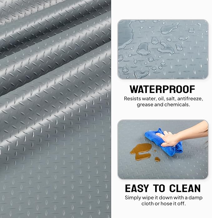 TUFFIOM 7.5 x 17 FT Garage Floor Mat, Thickened Diamond Plate PVC Garage Mats Flooring Roll for Under Car, Garage Car Parking Mats for Compact SUVs, Sports Car