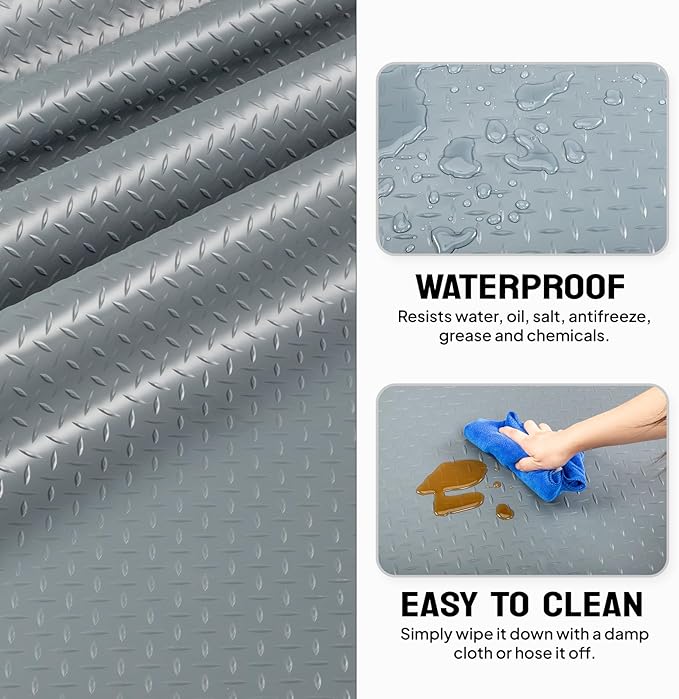 TUFFIOM 4x8 FT Garage Floor Mat, Thickened Diamond Plate PVC Garage Mats Flooring Roll for Under Car, Garage Parking Mats for SUVs, Golf Cart, Sports Car