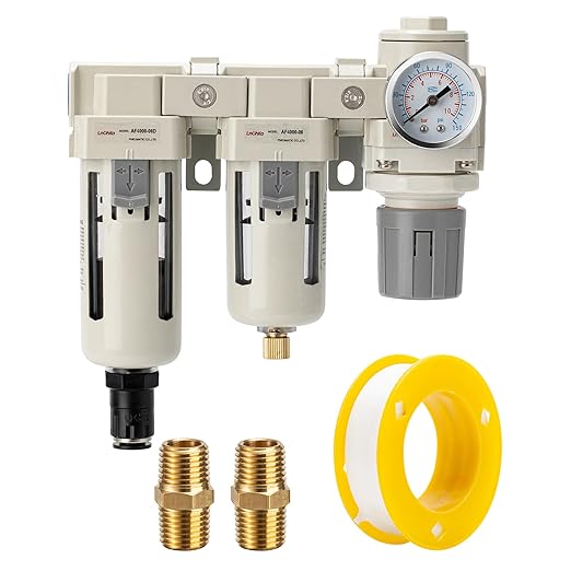 Air Pressure Regulator,Air Moisture Filter 3/4 NPT,Air Compressor Water Separator(0-150PSI), Manual-Automatic Integrated-Double Air Filters
