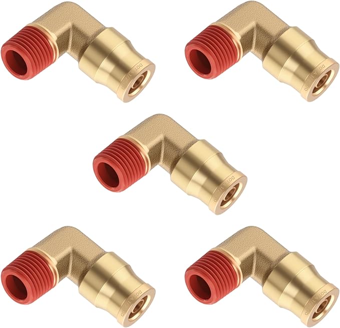 5PCS DOT Air Brake Line Fittings Brass 90 Degree Union Elbow Joint DOT Approved 1/2" Tube OD x 1/4" NPT Thread Air Brake Line Adapter Air Suspension Kit for Car Truck Trailers