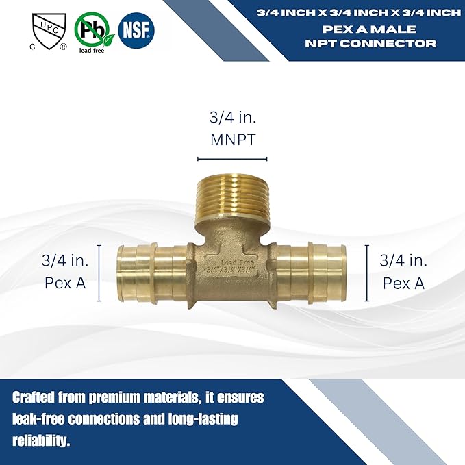 XFITTING Pex A 3/4 Inch x Pex A 3/4 Inch x 3/4 Inch Male NPT Tee, Pex A Male NPT Tee, 29-6-2=2XX, 2 Pieces