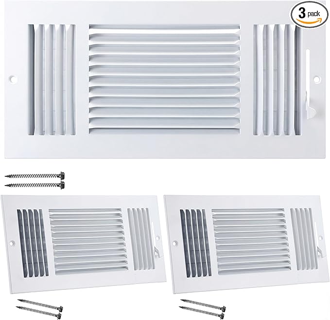 3 Pcs White 14 x 6 Inch Three-Way Ventilation Register Air Ceiling Vent Cover Floor Register Metal Heat Vent Covers with Rust Proof for Wall Ceiling Home Bathroom Toilet or Office