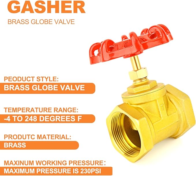 GASHER 1PCS Brass industrial Globe Valve, DN25 1" Female with Wheel Handle, Heavy Duty Globe Valve Tool For Water, Oil, Gas