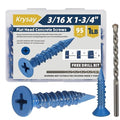 95Pcs 3/16 x 1-3/4 in Concrete Screws with Drill bits,Masonry Screws for Concrete Assortment Kit,Flat Head Block Cement Stacoo Screws and Anchors,Diamond Point,Blue Coated(1LB)