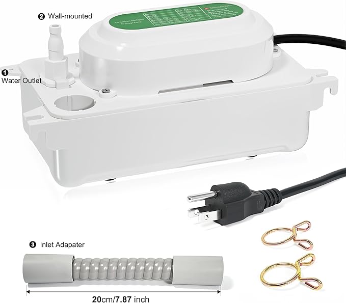 110V 0.6L Water Tank Condensate Pump, 6.6ft Lift Drain Pump for Ice Maker, 100L/H Flow, Commercial Ice Maker Drain Pump, Auto On/Off