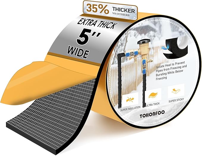 Pipe Insulation Tape, Foam Insulation Tape for Outdoor Pipes Winter Freeze Protection, Foam Pipe Insulation Wrap, Heat Tape for Water Pipes, Copper Pipes, PVC, AC Line, 5in x 15ft, Black