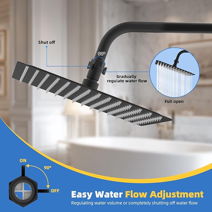 Hibbent All Metal 1 Pack Shower Head Flow Control Valve, G1/2 Brass Shut-off Valve with Metal Handle Lever, Shut OFF Water Flow Control Regulator for Handheld Shower, or Bidet Sprayer, Matte Black
