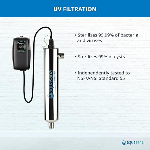 Aquasana Whole House Water Filter System | 1,000,000 Gallons | Salt-Free Softener Alternative | UV, Carbon & KDF | Tackles up to 99.99% Chlorine, Bacteria, Viruses, Cysts & Scale | EQ-1000-AST-UV