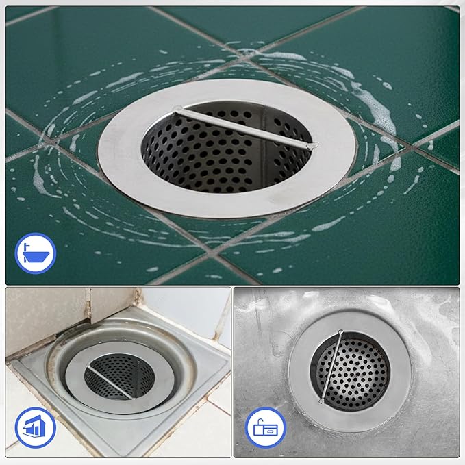 3" Diameter Commercial Floor Drain Strainer 4" Tall Perforated Cylindrical Mesh 316 Stainless Steel Drain Basket with Carry Handle –Heavy-Duty, for Restaurants, Kitchens, Factories