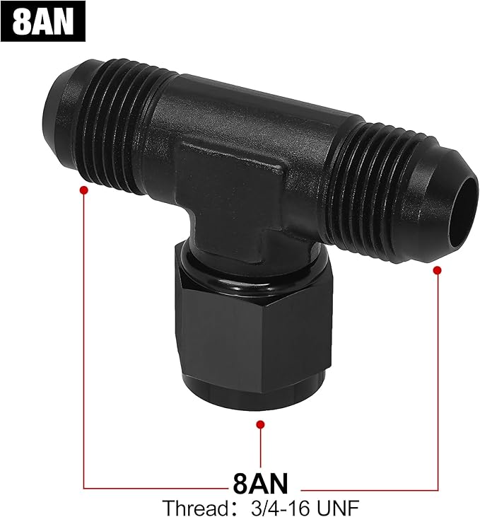 EVIL ENERGY 8AN Male Tee Fitting Adaptor with AN8 Female Swivel on Side Black