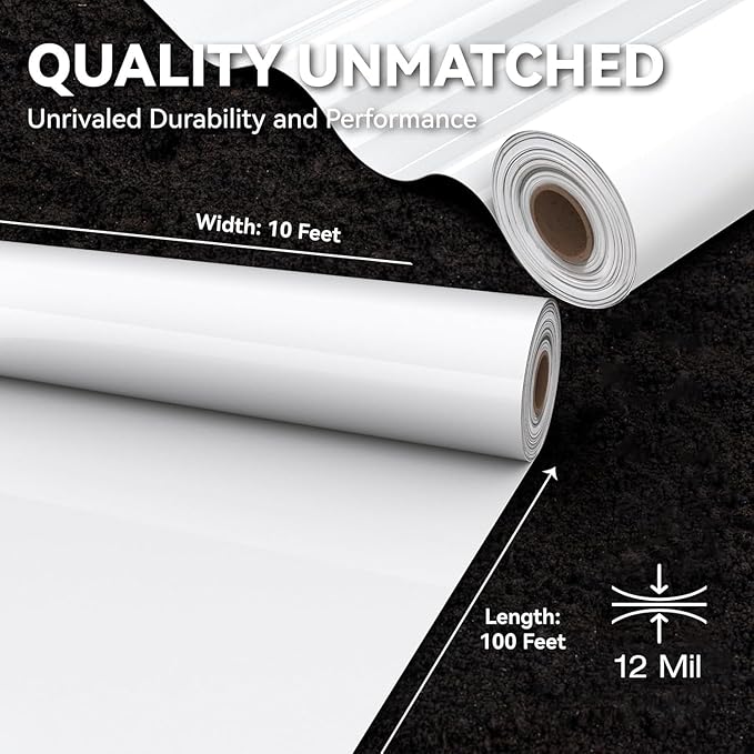 Crawl Space Vapor Barrier, 12 mil 10'x50', White Heavy Duty Plastic Sheeting - Thick Polyethylene Film, 12mil Crawlspace liner, Drop Cloth Vapor Barrier Covering for Crawlspace and Basement