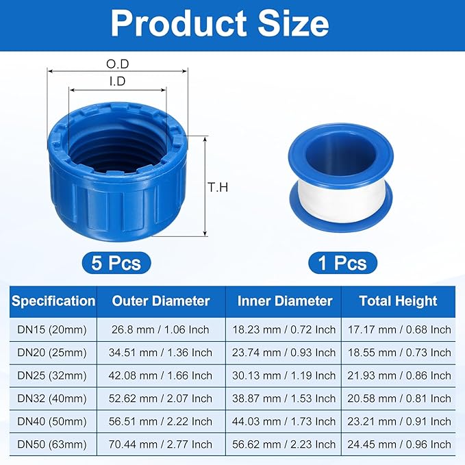 uxcell 12Pcs 1/2 Inch PT Female Thread PVC Pipe Fitting Cap, Cleanout Water Drain End Caps, Pipe Plug Socket Fittings with Tape for Water Heater Supply Lines, Plumbing, Blue
