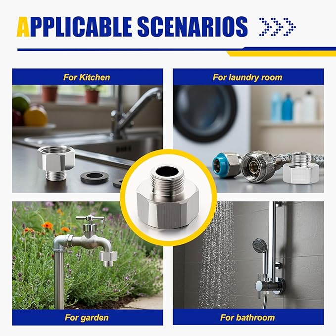 Shimeyao 8 Pcs Brass Water Line Adapter Pipe Fittings in 1/2" Female to 3/8" Male Reducer Adapter Compression Fitting for Bathroom Faucet Supply Hose Pipe Connector with Rubber Washer