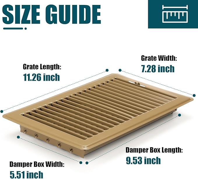 VOISEN Floor Register 6x10, 4 Pack Floor Vent Covers, Steel Adjustable Air Supply Grille Register Vent Cover Grill for Sidewall and Floor, Vent Covers for Home Floor,Brown