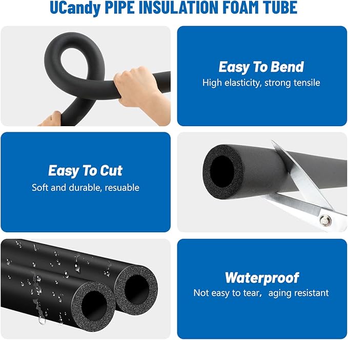 8 Pack Pipe Insulation Foam Tube 1" ID*3/8" TH-15.74" Foam Tubing Black Pipe Cover Heat Preservation for Outdoor Water Pipe Insulation,AC Unit, Exercise Machine Handle & Roof Rack Etc