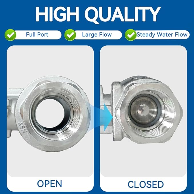 1 Pack Full Port Ball Valve 1-1/4 NPT 304 Stainless Steel 2 - chip ball valve Female Heavy Duty WOG1000 for Water，Oil，Gas with Locking Devic (1-1/4", 1)