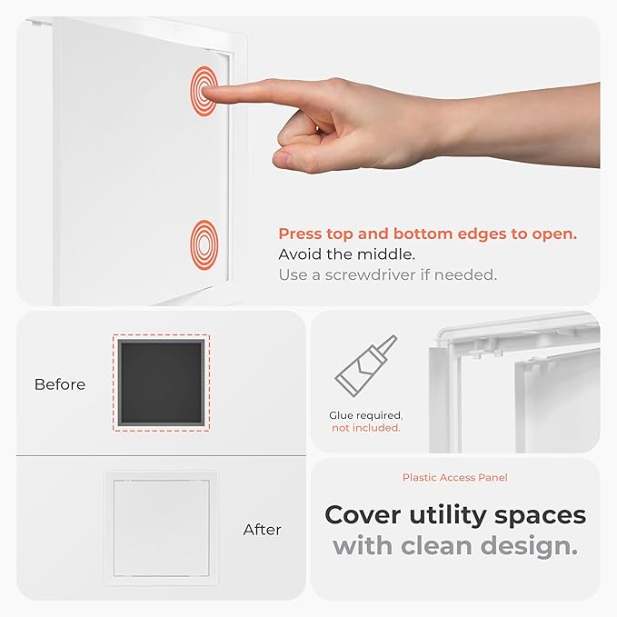 10x10 Inch White Access Panel – ABS Plastic Square Wall & Ceiling Access Door for Plumbing Electrical HVAC – Easy Install Indoor Panel for Drywall, Home Improvement and Maintenance