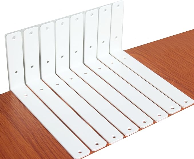 8 Pack - L 11" x H 6" x W1.5, 5mm Thick White L Shelf Bracket, Iron Shelf Brackets, Metal Shelf Brackets, Floating Shelf, Shelf Supports with Screws