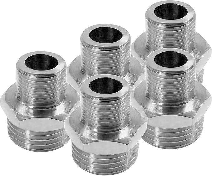 Beduan RV Water Line Adapter 1/2" Male to 3/8" Male Brass Supply Line Adapter for RV Plumbing Water Hose Pipe Connector (Pack of 5)