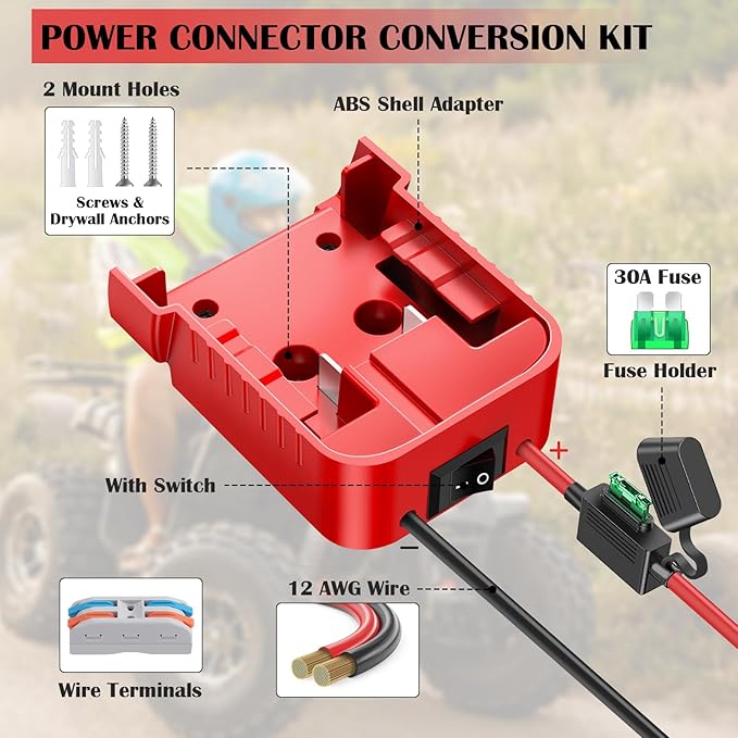 2 Packs 18V Adapters Compatible with Milwaukee M18 Battery for Power Wheel Adapter, Ride On Toy Car, DIY Power Projects, Battery Connector Conversion Kit with Switch & Fuse, 12AWG Wire, Wire Terminal