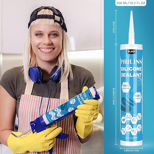 PAULINN 12 Packs Black Silicone Sealant 100% Waterproof Silicone Caulk