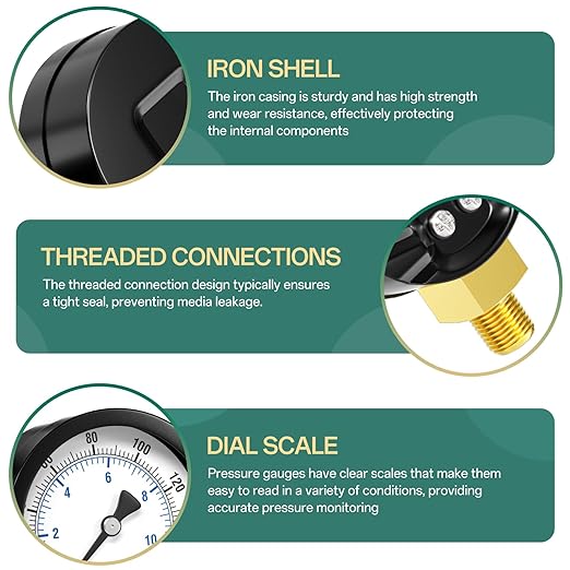 0-160PSI Well Pump Pressure Gauge 2" Dial Size, 1/8" NPT Lower Mount, 3-2-3% Accuracy, for Tube, Water Pump, Gas, Liquid, Pressure Test