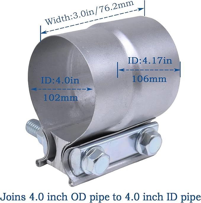 Exhaust Pipe Clamp 4.0 Inch Butt Joint Exhaust Clamp for 4" ID to 4" OD Pipe with Seal Band Clamp Sleeve 3 Inch Width Aluminized Steel Plate (2PCS)