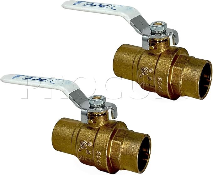 PROCURU 2-Pack 3/4-Inch Sweat (CxC) Heavy Duty Brass Ball Valve, Full Port, 600 WOG, Certified Safe (3BC075-2P)