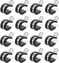 uxcell 3/4"(18mm) Cable Clamp, 304 Stainless Steel Rubber Cushioned Insulated R Shape Metal Clamp Tube Holder for Pipe Hose Wire Cord Installation 18Pcs