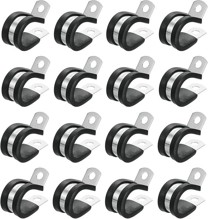 uxcell 3/4"(18mm) Cable Clamp, 304 Stainless Steel Rubber Cushioned Insulated R Shape Metal Clamp Tube Holder for Pipe Hose Wire Cord Installation 18Pcs