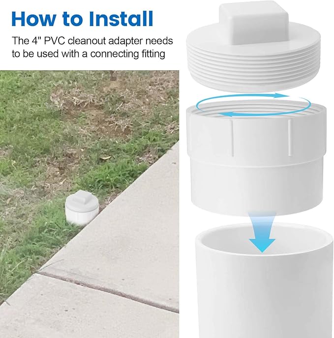 4" PVC Sewer Cleanout Adapter with Plug Pipe Fitting, PVC DWV Flush Sewer Cleanout Cap for Outdoor Garden, RVs Sewer or Drainage Piping Connect System