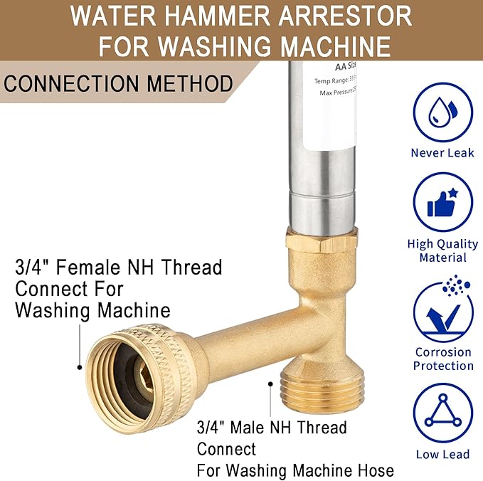 [4 Pieces] Lingmfg Water Hammer Arrestor For Washing Machine, 3/4 Inch Thread Brass LING-WMWHA-SS-O-4