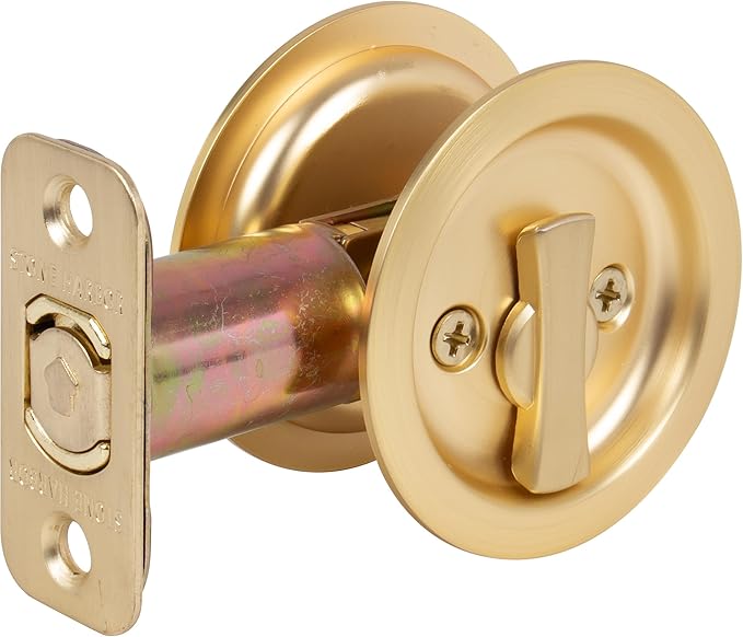 Stone Harbor Hardware Round Pocket Door Lock, Privacy Function, 2-3/8" Backset, Satin Brass
