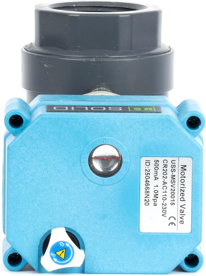 U.S. Solid 1” PVC Motorized Ball Valve - Plastic Electrical Ball Valve, 2 Wire Auto Return, AC 110~230V, Normally Closed