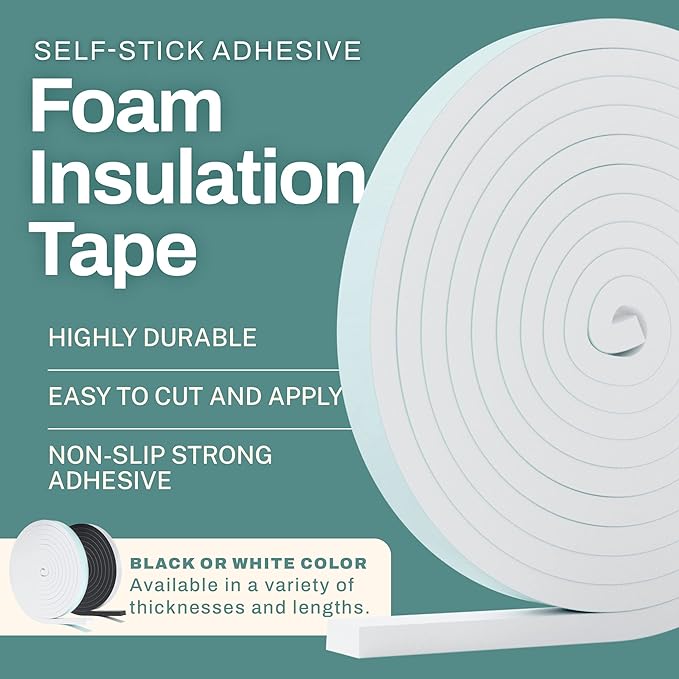 33 Feet Weather Stripping Seal for Doors and Windows Insulation Strip Weatherproof Self Stick Seal 7/16" x 3/8" Soundproof High Density Foam Insulation Tape Adhesive