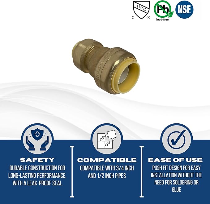 XFITTING Push Fit 3/4 Inch x 1/2 Inch Push Fit Coupling, Push Fit Reducing Coupling, 27-3-8=5XX, 5 Pieces