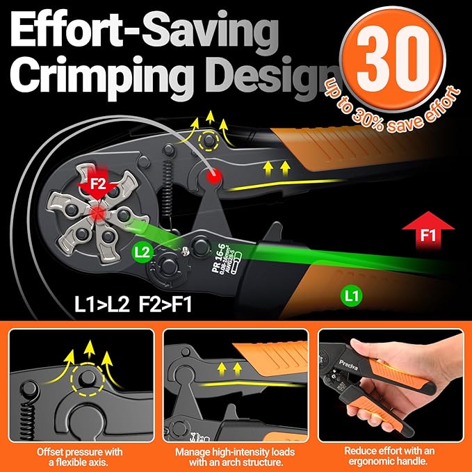 Preciva Ferrule Crimping Tool Kit - AWG 28-5 (0.08-16mm²) Hexagonal Ferrule Crimper with 1500Pcs Ferrules Connectors and 150Pcs Cable Ties, Self-Adjustable Ratchet Ferrule Terminals Crimping Tool