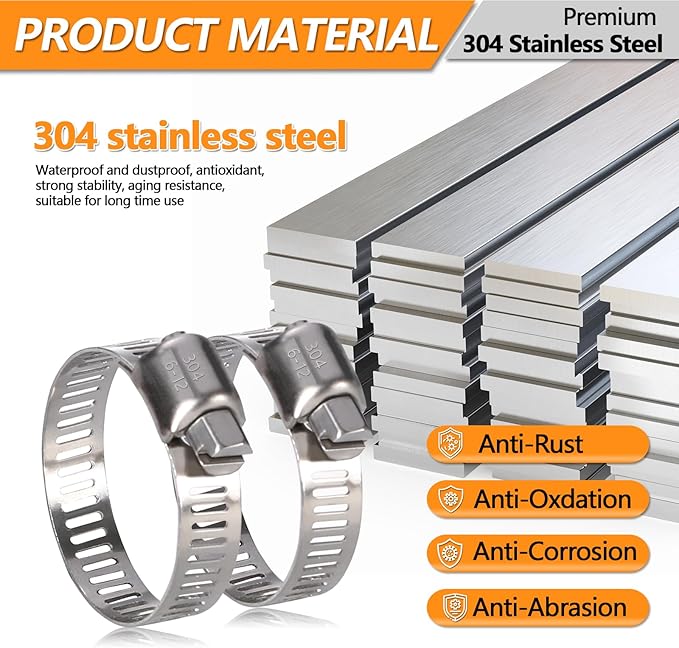 25 Pack Worm Gear Hose Clamp, Adjustable Range 1/4"-7/16" (6-12mm) 304 Stainless Steel Fuel Line Hose Clamps, Metal Fuel Line Hose Clamps for Plumbing,Intercooler,Pipe,Fuel Line Radiator Clamps
