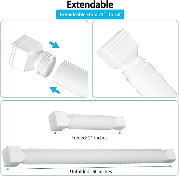2 Pack Rain Gutter Downspout Extensions,Drain Downspout Extender Diverter, Flexible Downspout Extensions Can Extendable from 21 to 60 Inches (White)
