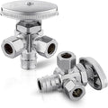 (Pack of 2) Seelink Multi-Turn Dual Outlet Angle Stop Valve, 1/2" Pex-a Expansion F1960 Pipe Inlet x (3/8 inch x 3/8 inch) Compression Outlets, Chrome Plated Brass