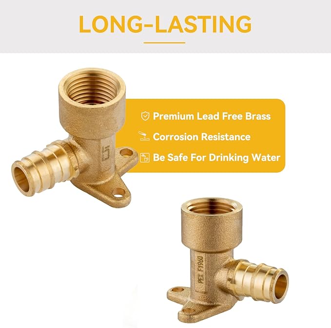 10 Pack PEX A Expansion Brass Fitting,1/2Inch F1960 Expansion Female NPT Drop Ear Elbow for PEX A Pipe Tubing Connection