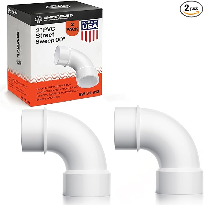 Swimables 2 Inch PVC Street Sweep 90 - Schedule 40 Pipe Street Elbow, Long 90° Connector for Pool Fittings, High-Flow Spa Plumbing & Waterway Systems Installations - Durable PVC Pipe Elbow (2 Pack)